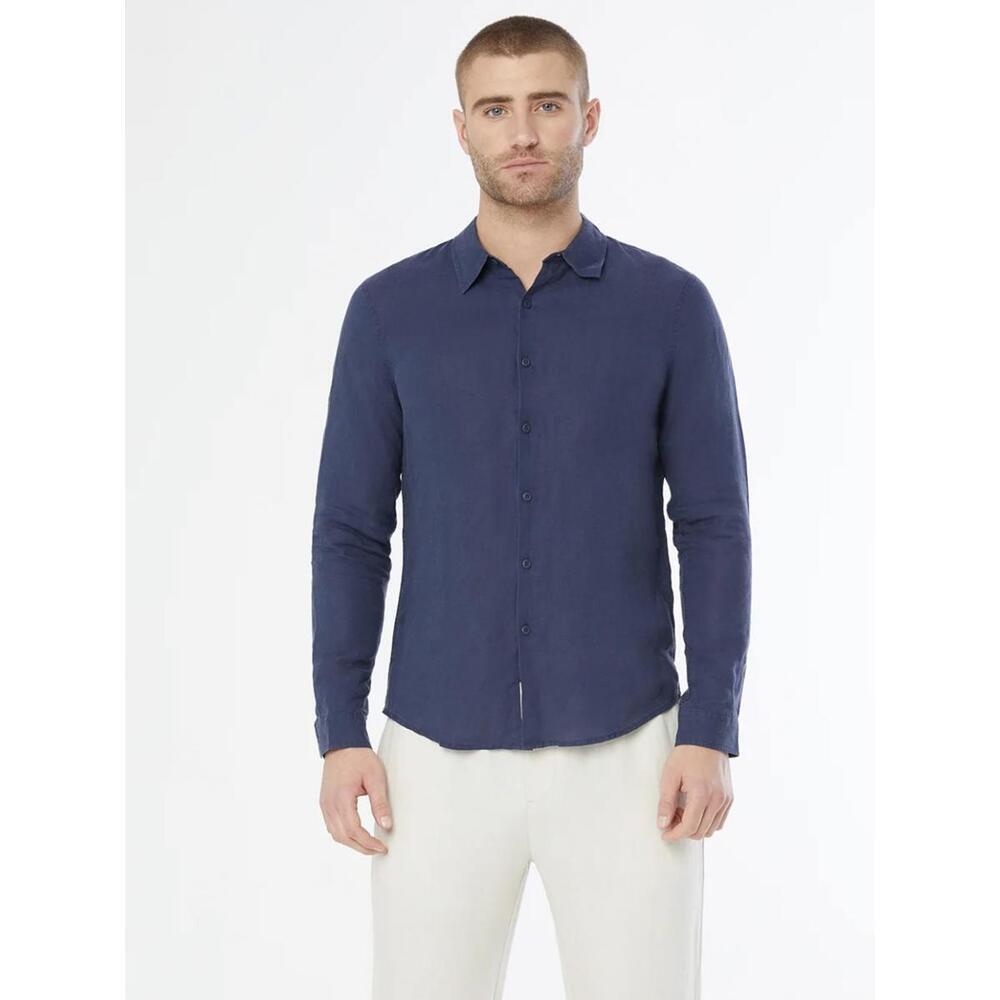 ONIA Air Linen Long Sleeve Shirt, Deep Navy, Men's Medium
